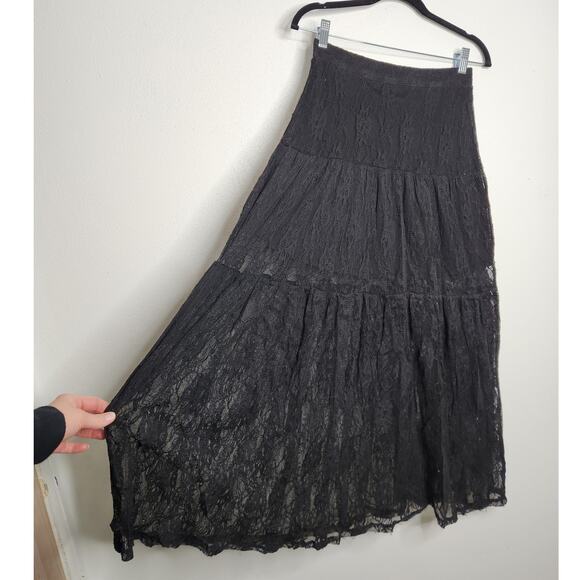 Y2k Kiva Maxi Black Lace Skirt Sheer Goth Emo Punk Fairy Whimsy Medium - Picture 3 of 7
